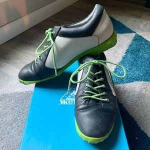 John Fluevog Elroy size 11 in green, black & gray.